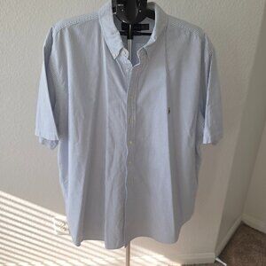 RALPH LAUREN CLASSIC FIT MENS 3XLT BLUE STRIPE 100% COTTON SHORT SLEEVE SHIRT